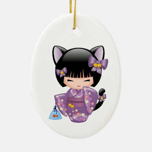 ねこコケシ人形 – 猫耳ゲイザーガール白猫 セラミックオーナメント (裏面)