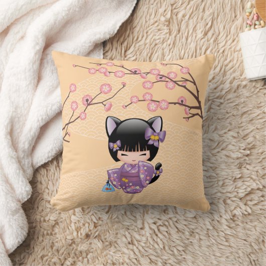 ねこコケシ人形 – 猫耳ゲイザーガール クッション (ブランケット)