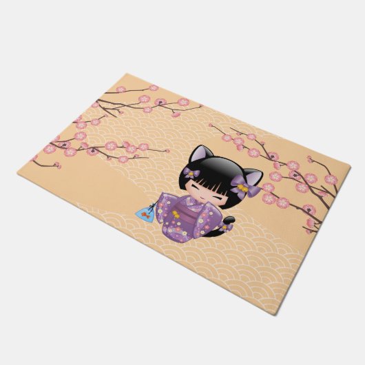 ねこコケシ人形 – 猫耳ゲイザーガール ドアマット (アングル)