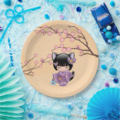 ねこコケシ人形 – 猫耳ゲイザーガール ペーパープレート (パーティー)