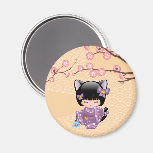 ねこコケシ人形 – 猫耳ゲイザーガール マグネット (正面/裏面)