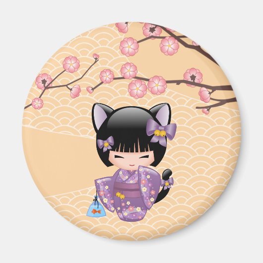 ねこコケシ人形 – 猫耳ゲイザーガール マグネット (正面)