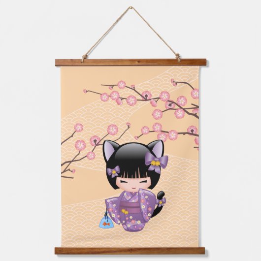 ねこコケシ人形 – 猫耳ゲイザーガール 吊り下げ型タペストリー (正面)