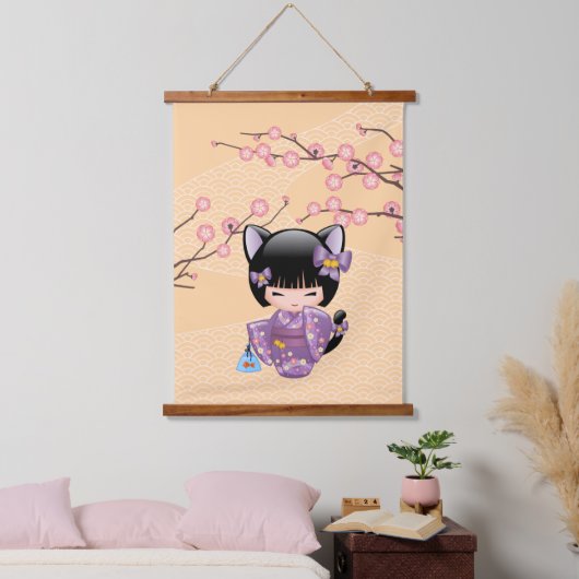 ねこコケシ人形 – 猫耳ゲイザーガール 吊り下げ型タペストリー (寝室)