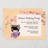ねこコケシ人形 – 猫耳ゲイシャ誕生日パーティー 招待状 (正面/裏面)