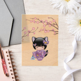 ねこコケシ猫耳ゲイシャガールイエローインサート ベラム紙招待状