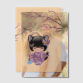 ねこコケシ猫耳ゲイシャガールイエローインサート ベラム紙招待状 (オフセット (カップル))