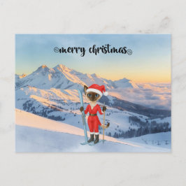 ねこサンタクロースのシャム猫ファンのためのスキークリスマス シーズンポストカード