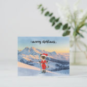 ねこサンタクロースのシャム猫ファンのためのスキークリスマス シーズンポストカード (スタンド正面)