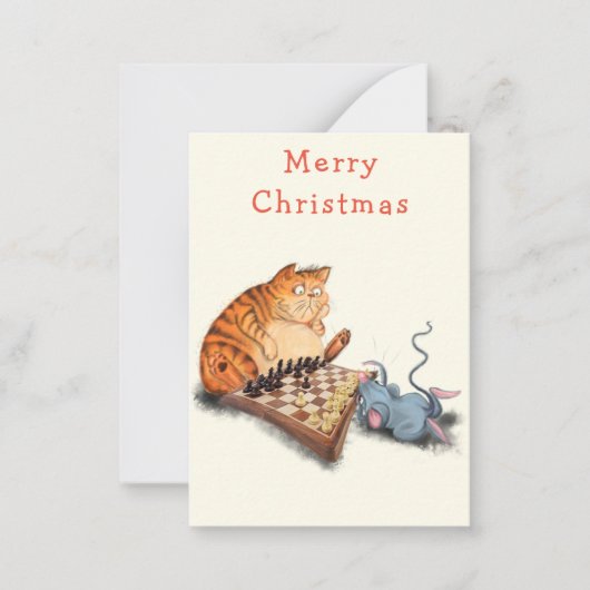 ねこチェス遊のクリスマスカーおもしろいド ノートカード (正面)