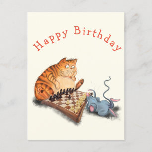 ねこチェス遊誕生日カーおもしろいド ポストカード