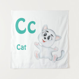 ねこパーソナライズABC:文字C - お名前を追加 タペストリー
