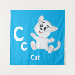 ねこパーソナライズABC:文字C - お名前を追加 タペストリー