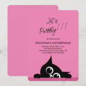 ねこパーティーかわいい子猫青い誕生日 招待状 (正面/裏面)