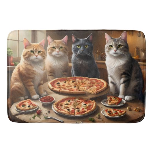 ねこピザの夜に備えて準備は万端だ バスマット (正面)