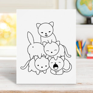 ねこピラミッド – ねこグループぬりえページ ポスター