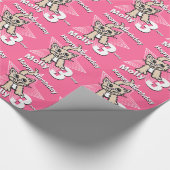 ねこピンクあなたの年齢と名前の誕生日ラップを追加 ラッピングペーパー (角)