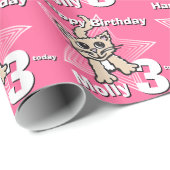 ねこピンクあなたの年齢と名前の誕生日ラップを追加 ラッピングペーパー (ロールコーナー)