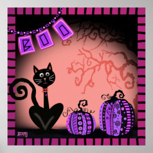 ねこピンクおもしろいハロウィーン吸音教室 ポスター