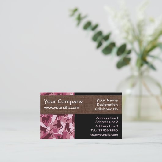 ねこピンク迷彩横型名刺 名刺 (スタンド正面)