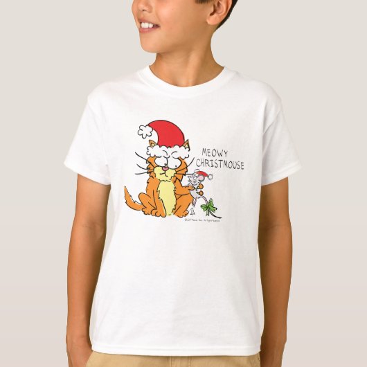 ねこマウスのクリスマスおもしろい漫画かわいい Tシャツ (正面)