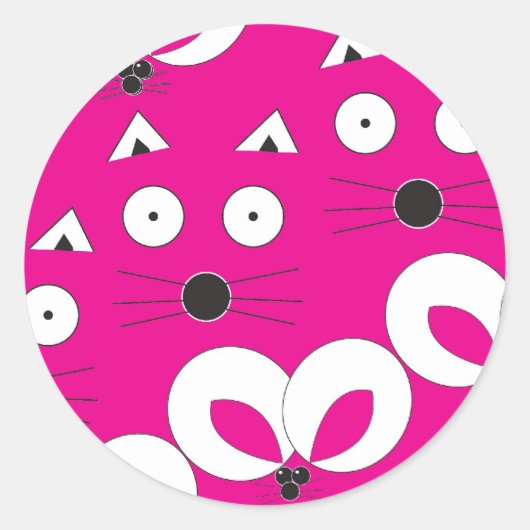 ねこマウスパターン熱ピンク ラウンドシール (正面)