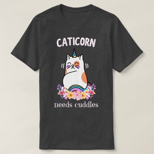 ねこユニコーン 抱っこが好きなキュートで面白い猫 Tシャツ (デザイン正面)