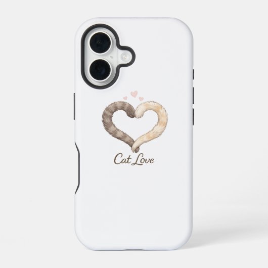 ねこラブ スマホケース - かわいいねこしっぽ ハートデザイン iPhone 16ケース (裏面)