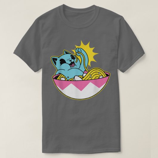 ねこラーメンかわいいメンズアニメ女子子供 Tシャツ (デザイン正面)