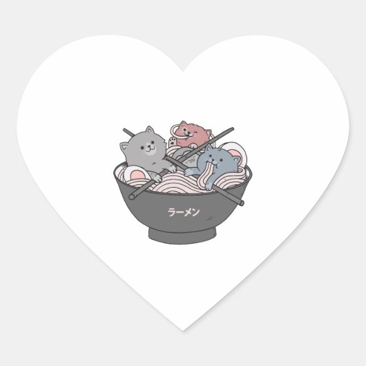 ねこラーメンかわいい ハートシール (正面)