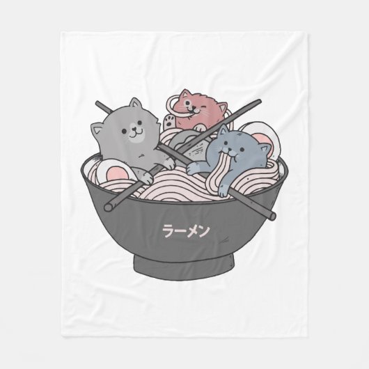 ねこラーメンかわいい フリースブランケット (正面)
