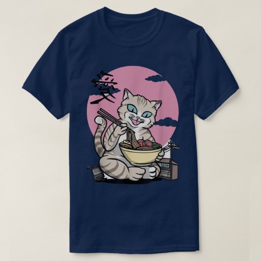 ねこラーメンねこ食べのラーメン  Tシャツ (デザイン正面)