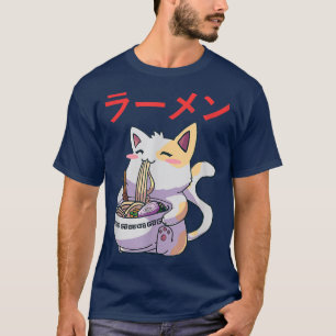 ねこラーメン丼日本のアニメかわいい猫 Tシャツ