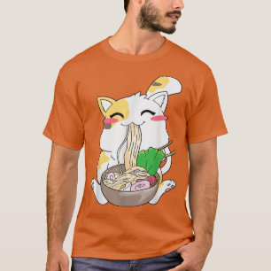 ねこラーメン丼日本のアニメかわいい猫 Tシャツ