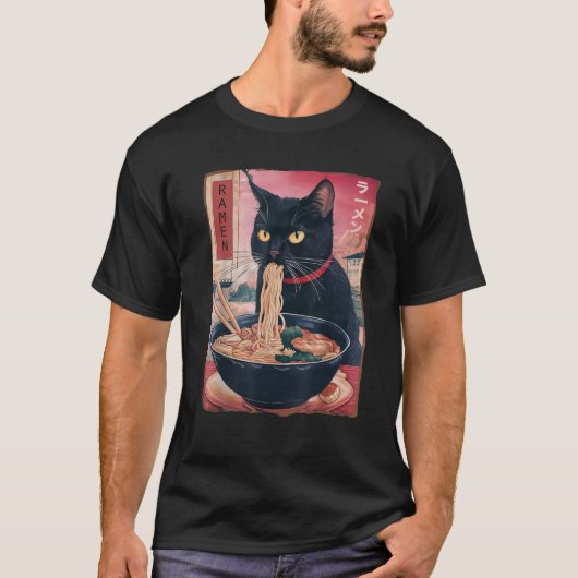 ねこラーメン日本のかわいいアニメラーメン猫M Tシャツ (正面)