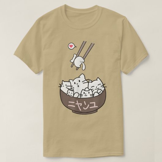 ねこラーメン日本のかわいい日本のアニメC Tシャツ (デザイン正面)