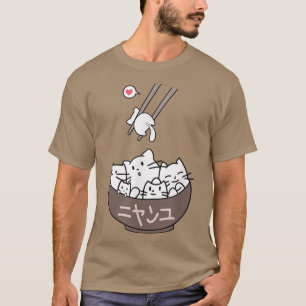 ねこラーメン日本のかわいい日本のアニメC Tシャツ