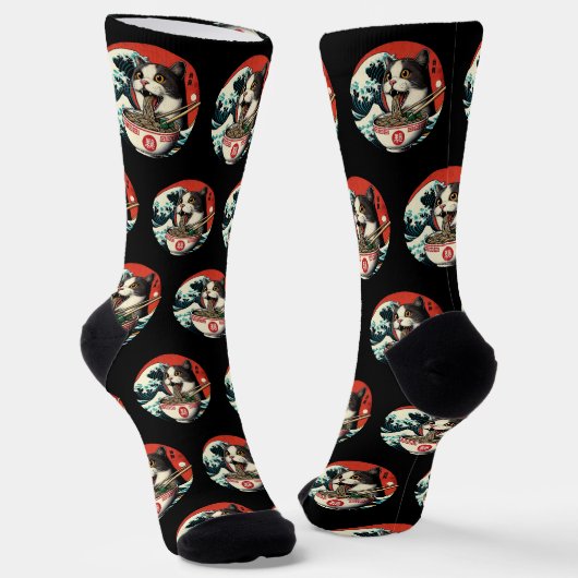 ねこラーメン日本のアートヴィンテージスタイル ソックス (傾斜あり)
