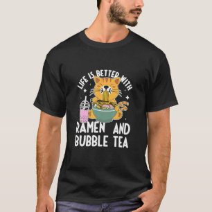 ねこラーメン棒葉バブルティー日本のかわいいA Tシャツ