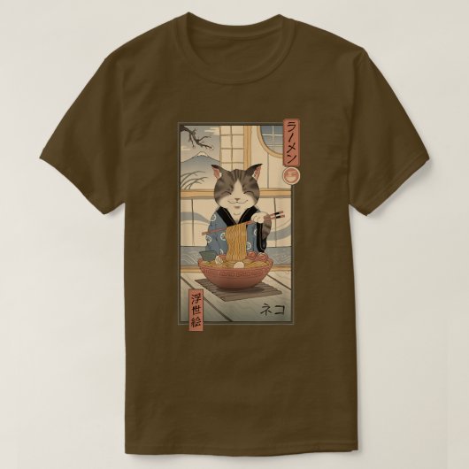 ねこラーメン浮世絵 Tシャツ (デザイン正面)