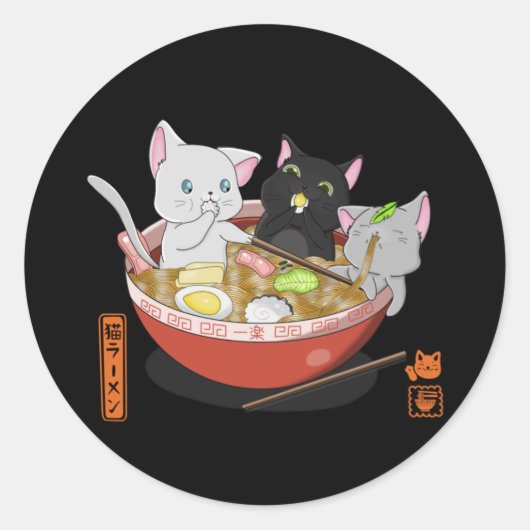 ねこラーメン猫 ラウンドシール (正面)