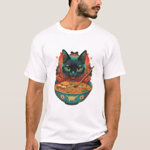 ねこラーメン、かわいい猫のラーメン食べ物、日本のラーメン Tシャツ