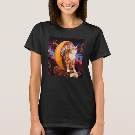 ねこ乗りドーナツかわいいドーナツ宇宙飛行士銀河系Sp Tシャツ (正面)