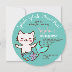 ねこ人魚 青い 丸い 女の子 誕生日 プーマーメイド 招待状