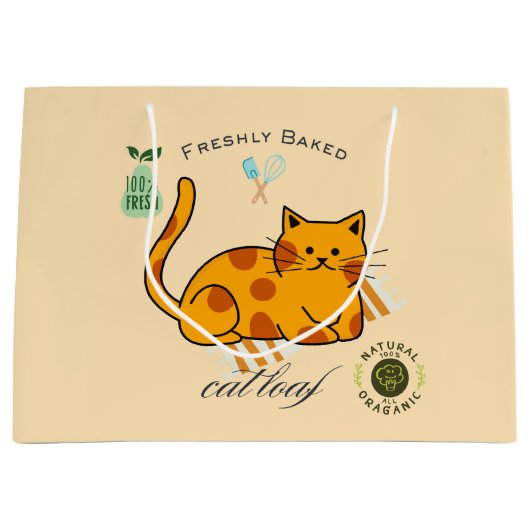 ねこ型パン 面白い ラージペーパーバッグ (正面)