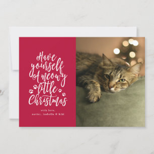 ねこ好きなクリスマスの贈り物 赤いホリデー写真カード シーズンカード