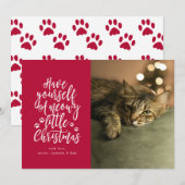 ねこ好きなクリスマスの贈り物 赤いホリデー フォト カード (正面/裏面)