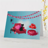 ねこ好きのためのバレンタイン - 猫のギフトバッグ カード (黄色い花)