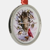 ねこ子猫の鳥スノーファミリー メタルオーナメント (右)