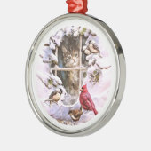 ねこ子猫の鳥スノーファミリー メタルオーナメント (左)